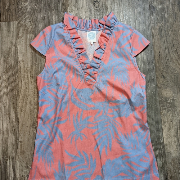 Devon Baer Tops - Devon Baer women's size M top V-Neck ruffle pink and blue floral pattern